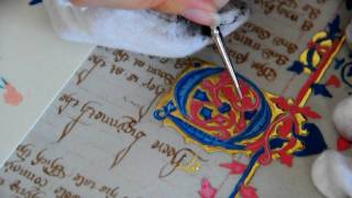 Medieval Manuscript Reproduction Part 5b Painting an illuminated letter [upl. by Acilgna]