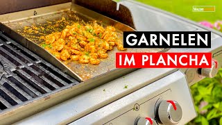 GARNELEN IM GASGRILL  PLANCHA  KNOBLAUCHGARNELEN [upl. by Ahseenyt]