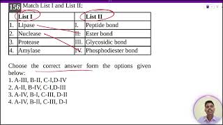 Lipase I Peptide bond2 Nuclease II Ester bond3 Protease III Glycosidic bond4 Amylase IV [upl. by Scharff]