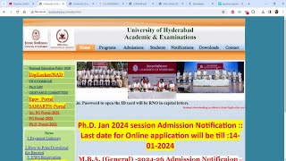 University of Hyderabad PhD Admissions January 2024 session Notification is Out 📢 Complete Details✅ [upl. by Helgeson]