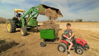 Moving hay and playing in the water with tractors  Tractors for kids [upl. by Leumhs]