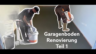 Garagenbodenrenovierung Teil 1  grundieren  nivellieren mit Fließestrich  Baustelle VLOG DIY [upl. by Dhumma]