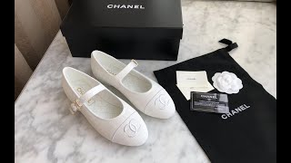 Chanel White Cotton Silk CC Ballet Flats Shoes Review [upl. by Sarid]