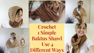 Crochet Simple Baktus Shawl Use 4 Different Ways  Crochet Simple Shawl [upl. by Ford]