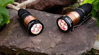 Manker E14 4 x Nichia 219B or 4 x XPG2  1 x 18350  1 x RCR123  Indepth review [upl. by Ahsilram]