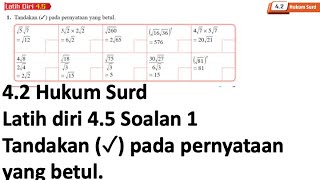 Latih diri 45 Soalan 1  42 Hukum Surd  Bab 4 Indeks Surd dan Logaritma  Add Maths [upl. by Pogue]