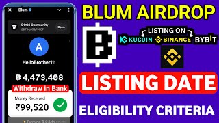 Blum Airdrop TGE  Blum Airdrop LISTING DATE  Blum Airdop Claim And Withdraw in Bank [upl. by Eniawd]