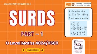 SURDS Part 1  O Level Maths 40240580 [upl. by Enitram787]