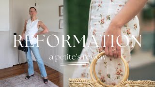 REFORMATION SPRING HAUL  Petite Review of Reformation Denim and Dresses [upl. by Eiduj835]