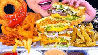 ASMR DOUBLE CHEESEBURGER ONION RINGS TEMPURA GREEN BEANS FRIES HABIT BURGER ASMR PHAN [upl. by Ahseekat]