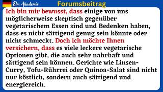 Forumsbeitrag B2 Beruf  vegetarisches Essen b2beruf dtb [upl. by Bunker582]