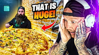 TIMTHETATMAN REACTS TO IMPOSSIBLE PIZZA CHALLENGE [upl. by Nolyar146]