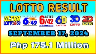 Lotto Result September 17 2024 Tuesday 900PM Php 175 million [upl. by Gwendolyn]