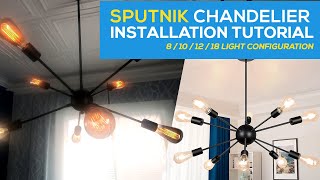 Black Sputnik chandelier Installation with Edison Bulbs  Modern Chic Light Fixture [upl. by Gainor849]