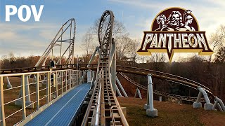 Pantheon Front Row POV Busch Gardens Williamsburg New for 2022 MultiLaunch Coaster [upl. by Nahtiek]