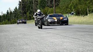 Kawasaki Ninja H2R Supercharged vs Bugatti Chiron Super Sport 300 at Old Spa [upl. by Marlene]