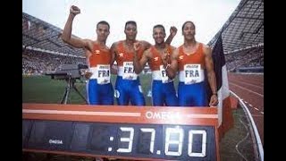 Le 4x100m de France établit le record du monde du championnat dEurope à Split 90 [upl. by Thebazile]