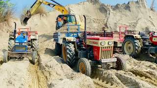 Swaraj Mahindra Sonalika Tractors Loading Sand by Jcb 3dx  Tractor Fully loaded trolley  Ep 225 [upl. by Eelyr]