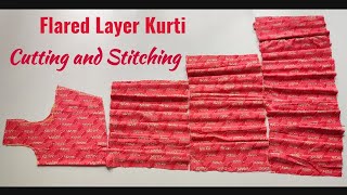 Flared Layer Kurti cutting and stitching  Horizontal Panel kurti cutting and stitching [upl. by Kenton]