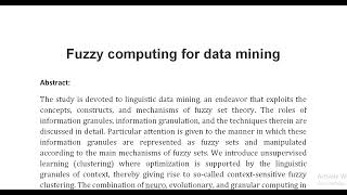 Fuzzy computing for data mining [upl. by Annavahs539]