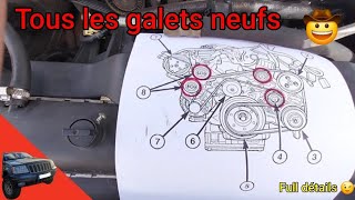 Tuto Comment remplacer le galet tendeur  les galets enrouleurs Jeep Grand Cherokee WJ [upl. by Kcam]