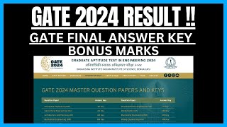 GATE 2024 RESULT NOTIFICATIONS  GATE FINAL ANSWER KEY OUT  BONUS MARKS TO ALL  GATE 2024CUTOFF [upl. by Tessi419]