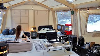 10°C winter camping in the snow in an inflatable tent with balcony [upl. by Marcell402]