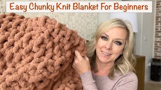 Easy Chunky Knit Blanket For Beginners [upl. by Rexford]