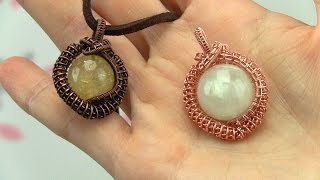 Wire Wrapped Round Bead Coiled Coil Pendant Tutorial Demo [upl. by Joost970]