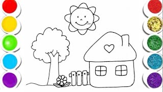 Cute House 🏡 Drawing Painting Coloring for Kids and Toddlers drawingforkids painting coloring [upl. by Adamsun]