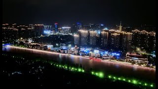 Night drone view of the Taicang Nanyang Plaza and Haiyundi  太仓南洋广场、海运堤夜景 [upl. by Vaas417]