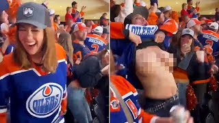 Oilers Fan Flashes Crowd Uncensored  American Podcasters React [upl. by Aklam]