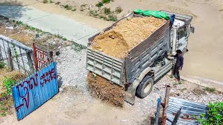 Perfectly First Dump truck Dumping SoilRock with Stronger Dozer KOMATSU DR51PX using Technique skill [upl. by Nanahs]