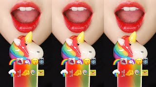 VERTICAL MUKBANG RAINBOW FOOD FREEZEDRIED CANDY ASMR EMOJI FOOD ASMR ❄️ [upl. by Introk]