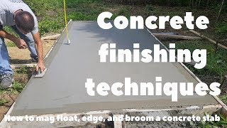 Concrete Finishing Techniques  How to Mag Float Edge and Broom a concrete slab [upl. by Adnahs261]