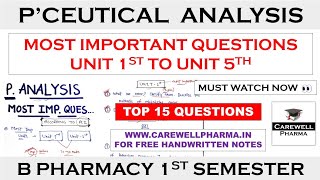 Pharmaceutical Analysis 1st Semester Important Questions  pharmaceutical analysis  Carewell Pharma [upl. by Ellersick]