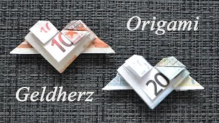 Euro Origami HERZ mit Flügeln Geldgeschenk GELD FALTEN  Geschenk  Money HEART with wings [upl. by Maher]