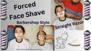 How to clean your face at home with straight razor 🪒Indian girl face shave  Barbershop face shave [upl. by Sheepshanks]