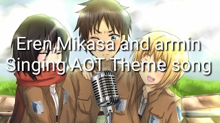 Mikasa Eren amp Connie Sings Attack On Titan Opening AOT Voice Actors Singing OP Shingeki no Kyojin [upl. by Eisseb890]