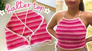 how I crochet the PERFECT HALTER TOP ♡ crochet for absolute beginner  easy crochet halter˚ʚ🎀ɞ˚‧ [upl. by Ecnedac397]