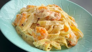 Easy Creamy Cheese Prawn Pasta  Creamy Fettuccine Alfredo Pasta [upl. by Ahsimak]