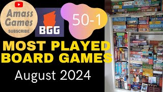 Top 50 most played games August 2024 AmassGames boardgame tabletop list play bgg list dice [upl. by Doro239]