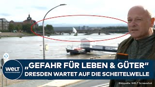 DRESDEN HOCHWASSER WARNSTUFE 1 Carolabrücke gesichert  Scheitelwelle mit höchster Gefahr erwartet [upl. by Dulcinea]