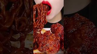 ZOEY ASMR ATE BLACK BEAN NOODLES SPICY CHICKEN mukbang asmr satisfying shorts viralvideo [upl. by Kerrill]