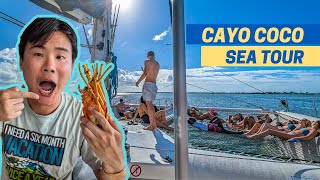 Catamaran Excursion in CAYO COCO Cuba Snorkeling Lobster Open Bar Travelling Foodie [upl. by Yr]