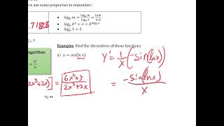 Calc1 Derivatives of lnx and ex part1 [upl. by Odrahcir87]