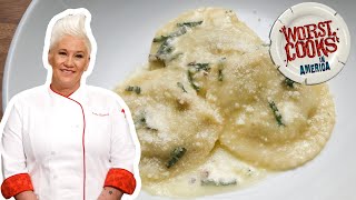 Homemade Ravioli with Wild Mushroom Sauce with Anne Burrell  Worst Cooks in America  Food Network [upl. by Anima]