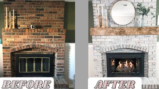 HOW TO WHITEWASH A BRICK FIREPLACE  DIY MANTLE [upl. by Elesig]