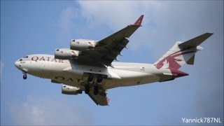 HD Qatar Emiri Air Force C17 Globemaster III A7MAB landingamptaxi at EHBK [upl. by Vyse]