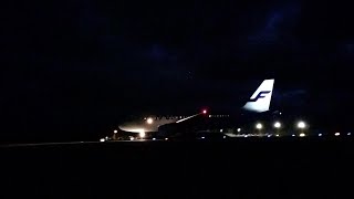 Night plane spotting  Airbus A319112 FINNAIR Night Landing Oulu Airport [upl. by Hadeis]